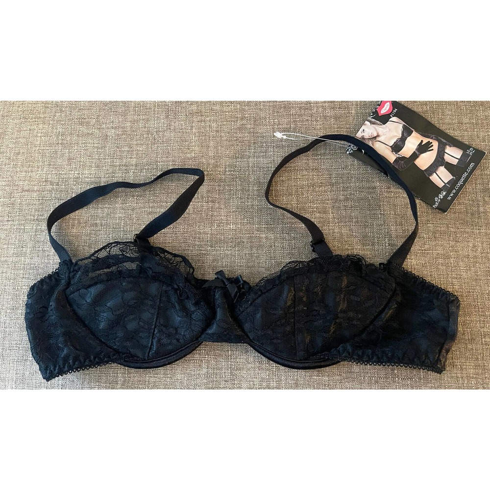 NEW Coquette Black Satin/ Lace Bra Women’s Size Small Style 1194
